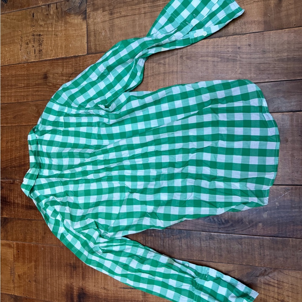 J. Crew Green and White Plaid Shirt